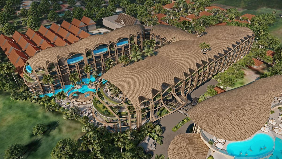 Aerial view of a Geonet resort development in Bali, artist impression